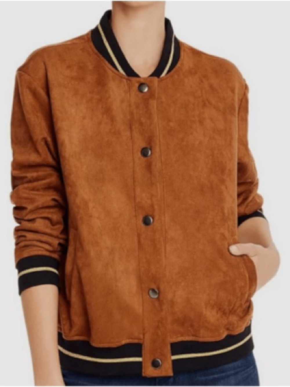 Aqua faux Suede-Feel Bomber Jacket in Chestnut Brown